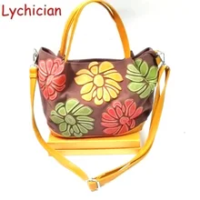 2018 mujeres chic vintage lona con bolso de hombro de cuero de PU, tote, bolsos, bolsas laides hecho a mano flor decoración gran capacidad