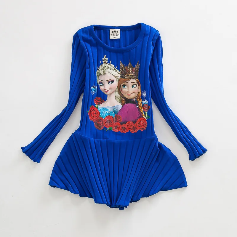 &E-babe&Wholesale 2016 NEW Spring Autumn F rozen Baby Girls Dress Princess Elsa Long Sleeve Cotton Cute Blue Dress FreeShipping