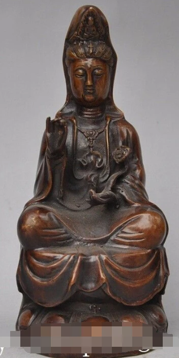 

S0380 9" Chinese Buddhism Bronze kwan-yin GuanYin Bodhisattva Goddess buddha Statue