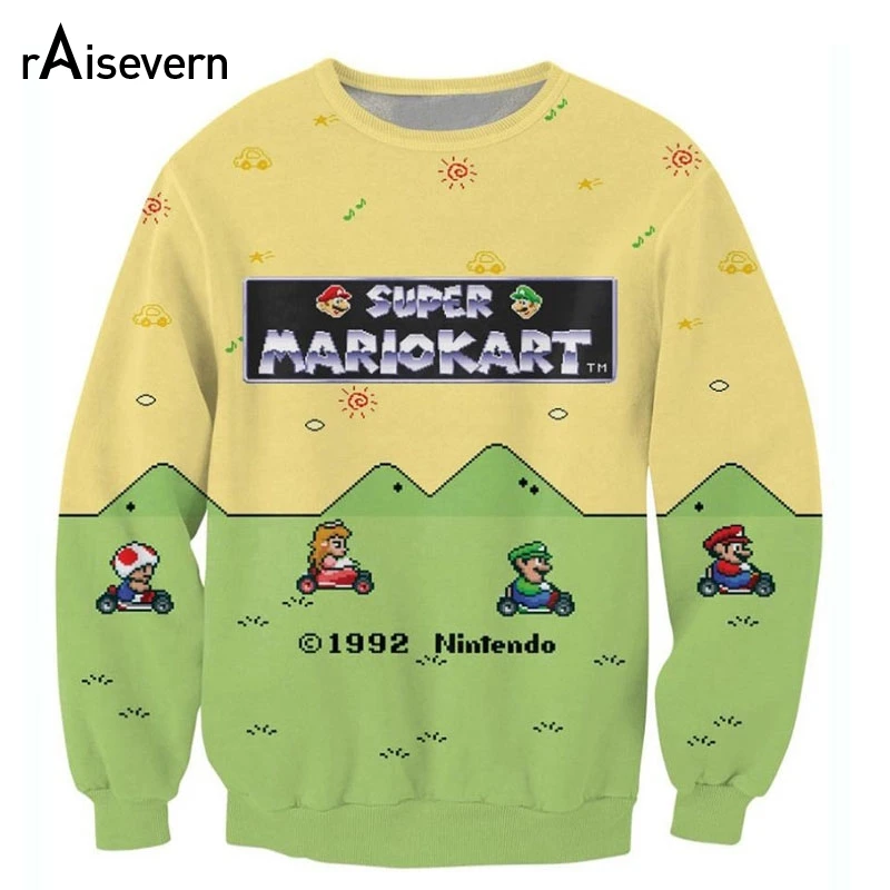 

Raisevern New Style Super Mario Kart Crewneck Sweatshirt The Adorable Toad Princess Peach Luigi Print Sweats 3D Print Hoodies
