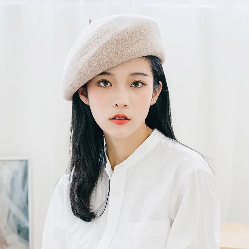 

New Womens Winter Hat Beret Female Wool Cotton Blend Cap Winter Warm faux Wool Beret Women Girls French orange Kawaii Flat