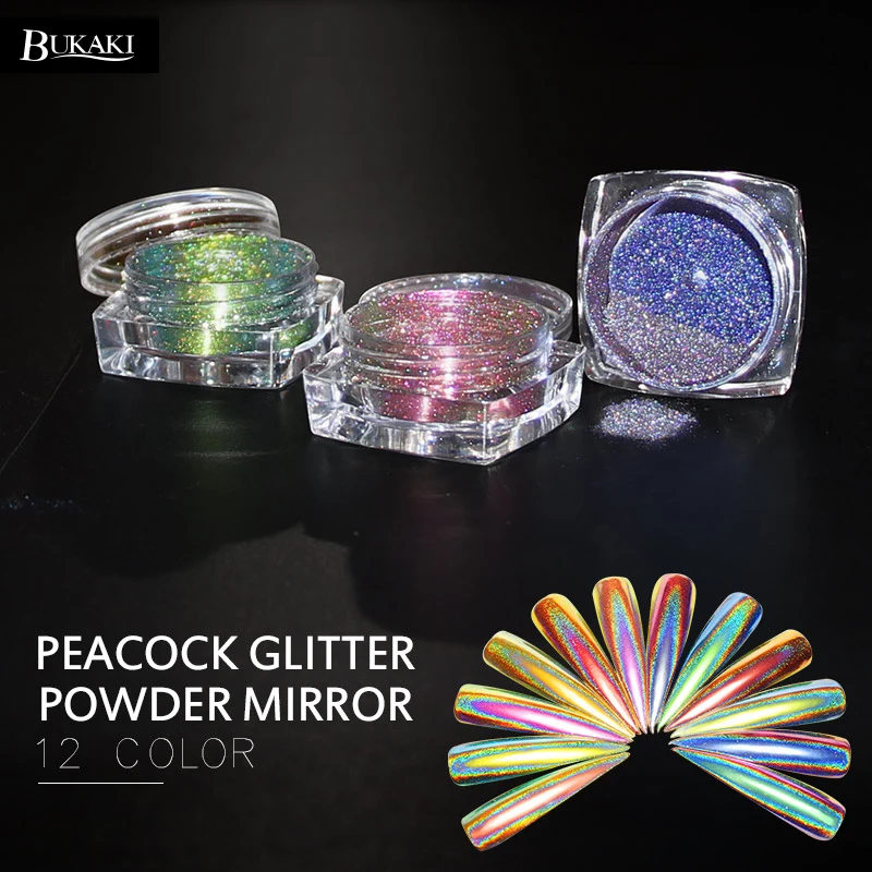

BUKAK Nail Glitter 0.2g Laser Peacock Holographic Chameleon Powder Nail Art Decoration Nail Lamp UV Gel Nail Polish Tool