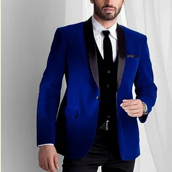 

Custom Made Groomsmen Black Lapel Groom Tuxedos Velvet Men Suits Wedding Best royal blue Blazer suit 2020(Jacket+Pants+Tie+Vest)