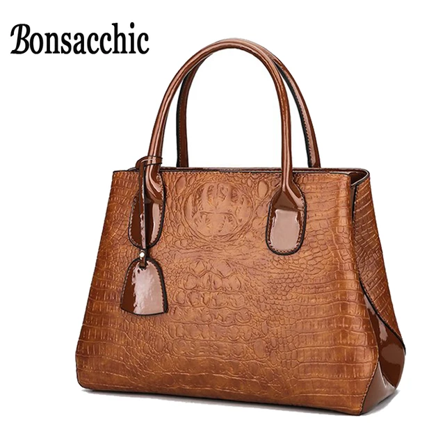 Bonsacchic Brown Women S Crocodile Handbags Boxes Embossed Woman Bag Bonsacchic Brown Women S Crocodile Handbags Boxes Embossed Woman Bag Leather Las Bags Bolsas De