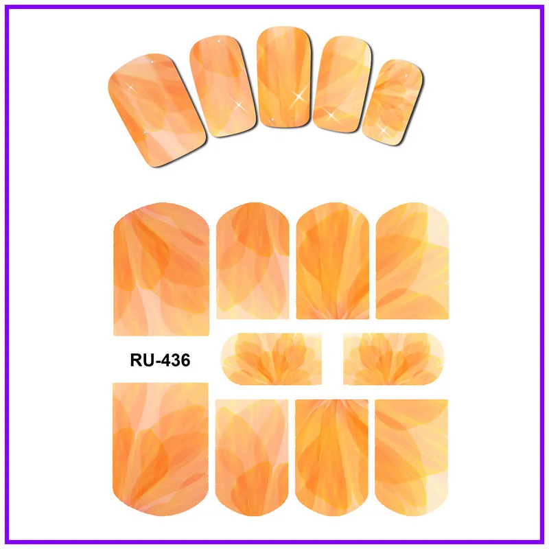 UPRETTEGO искусство ногтей Красота вода наклейка слайдер цветные наклейки на ногти полупрозрачные лепестки цветов естественный узор RU433-438