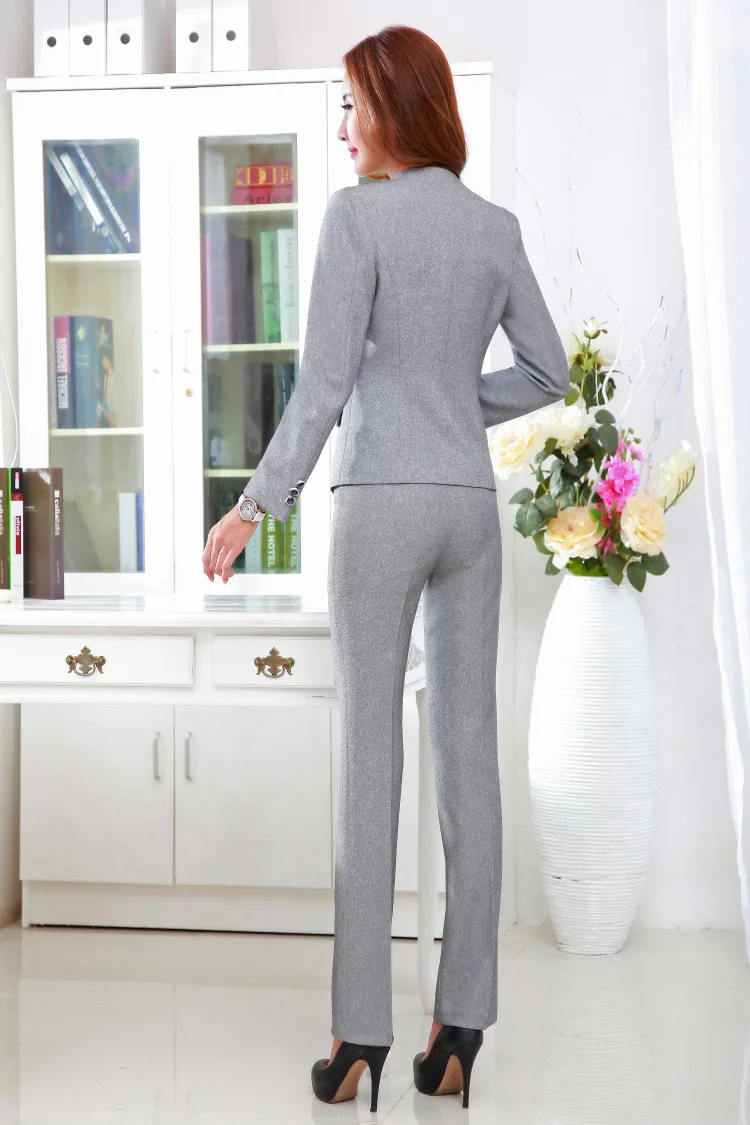 Definir o Trabalho Ternos de Negócio Mulheres Calças Pedaço Feminino Blazer Calça Terno Conjunto Preto Cinza Senhoras Slim Fit Elegante 2 11 Feminino Blazer Calça Terno Conjunto Preto Cinza