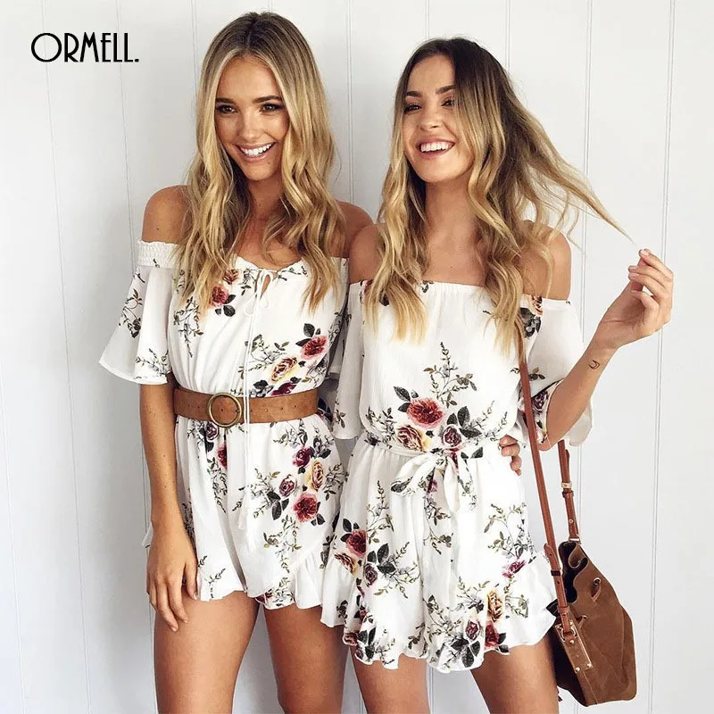 ORMELL Off Shoulder Floral Print Jumpsuit Romper Women Sexy High Waist