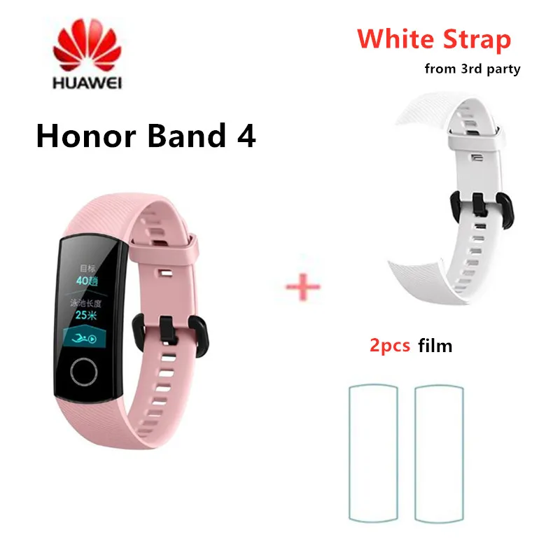 Оригинальные Смарт-часы huawei Honor Band 4, браслет Touchscree Amoled, цветной, 0,95 дюймов, Водонепроницаемый Фитнес-браслет, монитор сердечного ритма - Цвет: add white strap