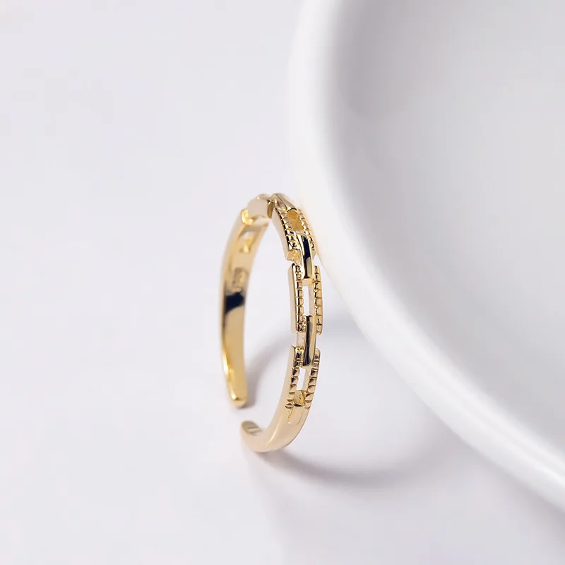 hollow geometric golden ring 100% Sterling 925 silver Jewelry Vintage Adjustable rings for women gift