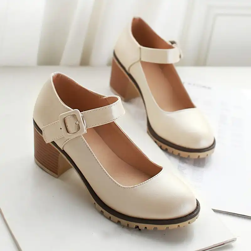 beige thick heel shoes