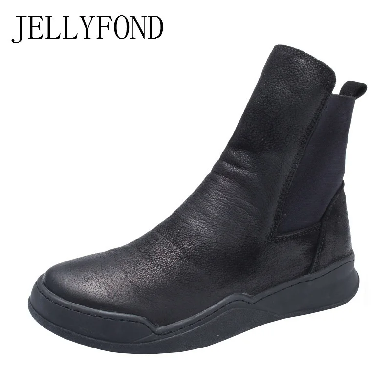 

JELLYFOND Ankle Boots Women Handmade Genuine Leather Flat Boots 2018 Autumn Winter Cowhide Casual Platform Martin Shoes Woman