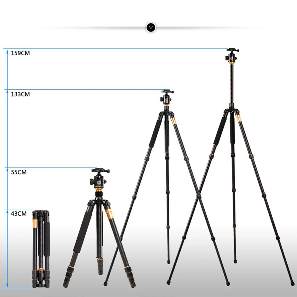  Hot QZSD Q999 Professional Photographic Portable Magnesium Aluminium Alloy Tripod Kit Monopod Stand