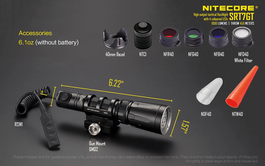 Nitecore SRT7GT контрольное кольцо сильный светильник Тактический литиевый аккумулятор вспышка светильник наружный светодиодный Ультра-яркий