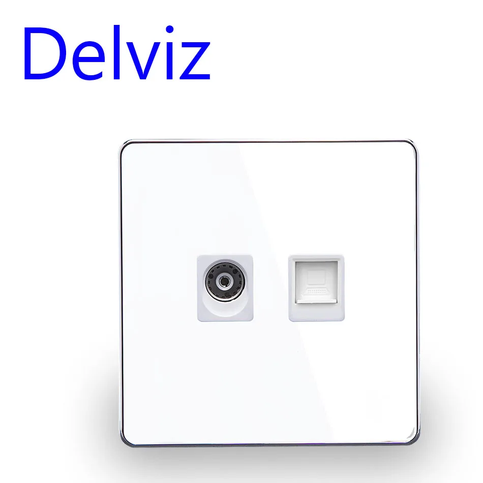 Computer And Television Wall Outlet , Crystal Glass Panel, Without Plug RJ45 Network adapter 2 Gangs Wall Computer and TV Socket