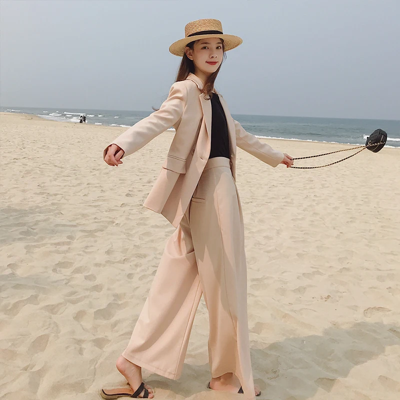 

New arrival fashion women solid wide leg pants temperament loose suit women comfortable high quality work style pant suits