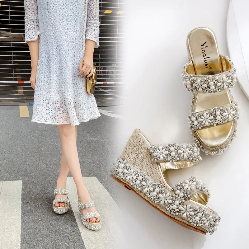 

Wedges women's sandals thick bottom 2019 summer new style comfortable fashion fairy shoes high heel sandals and slippers