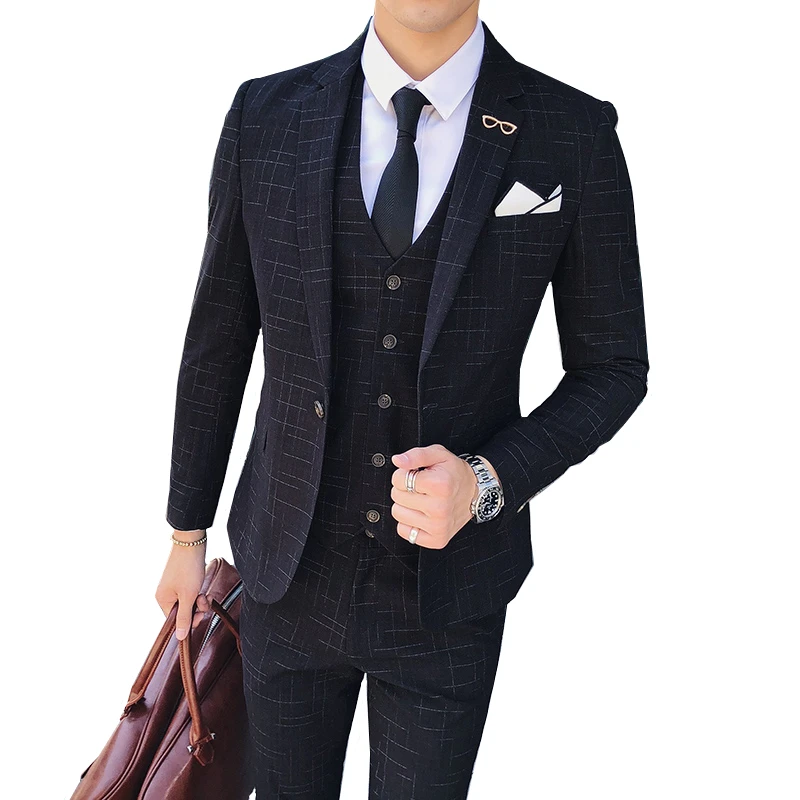 

mens Striped Plaid Suit 3 Piece Set ( jacket + Pants + Vest ) size S M L XL XXL XXXL XXXXL mens suits