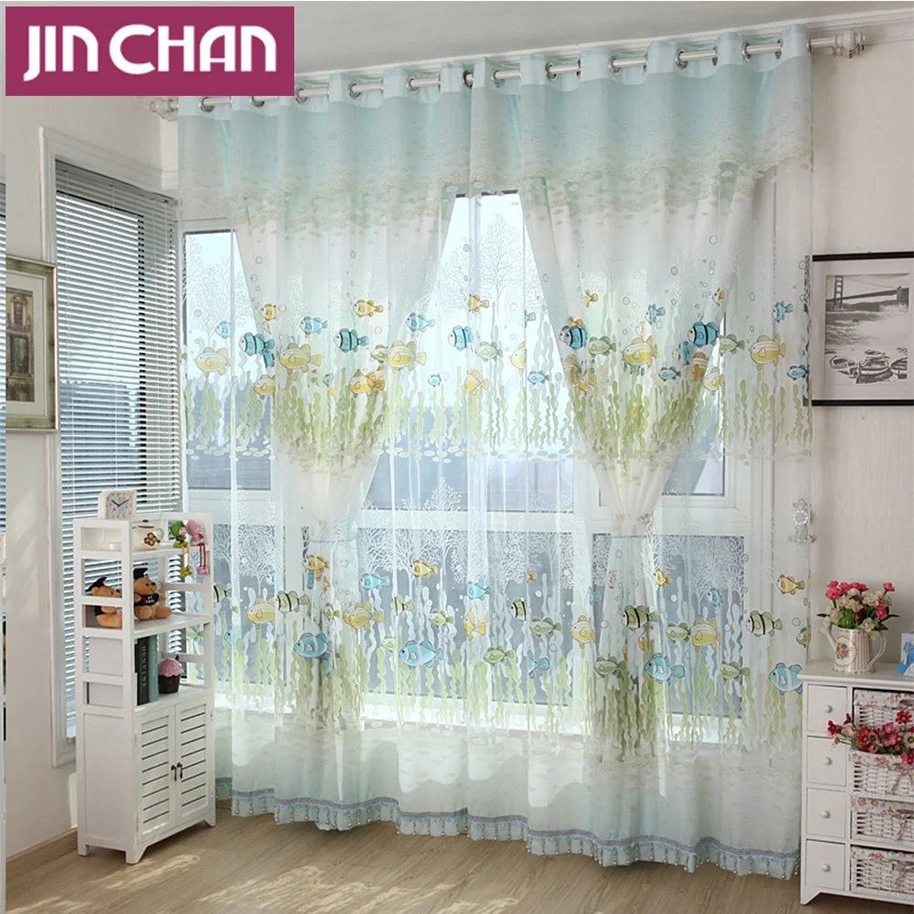 Peixes Dos Desenhos Animados Impresso Janela Cortinas Blackout Para Peixes Dos Desenhos Animados Impresso Janela Cortinas Blackout Para