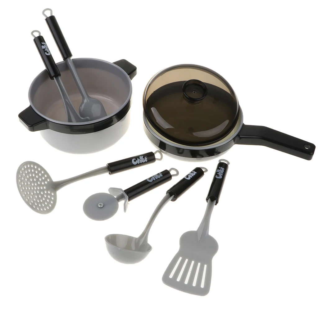 8pcs Simulation Kitchen Cookware Kids Pretend Play Cooking Toy Kitchen Cooking Utensils Toy Food Play Cutting Game Toys