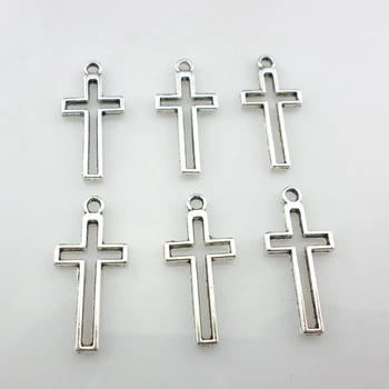 

80pcs Tibetan Silver Hollow Cross Charms Crafts Pendants 11x23mm Jewelry Making