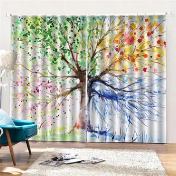 

2pcs 75x166cm Watercolor Tree Light Blocking Window Curtain Office Hotel Decor Hot
