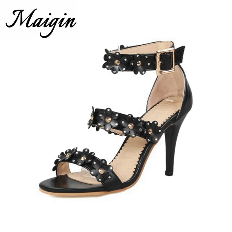 Maigin Sexy Open Toe Heels Sandals Women 2018 New Handmade Flowers Decoration Women