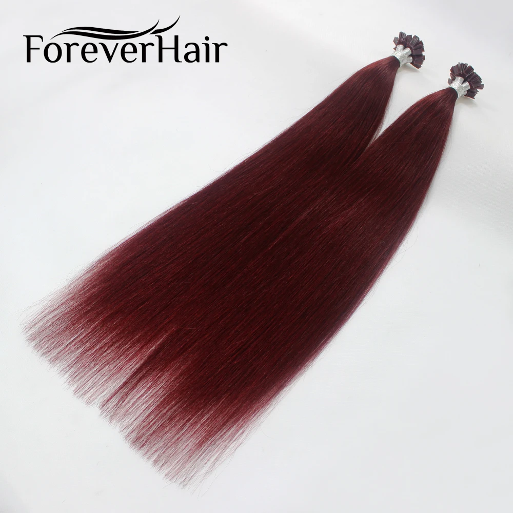 FOREVER HAIR 0,8 г/локон 2" Remy плоский наконечник человеческих волос для наращивания бордовый# 99J Европейский Кератиновый плоский кончик предварительно скрепленные волосы для наращивания 40 г