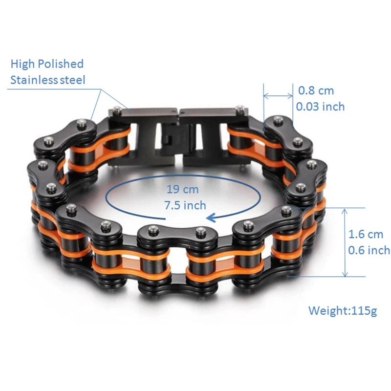 Очаровательный браслет в стиле панк-рок, байкер, мужской браслет из нержавеющей стали, ювелирный подарок, дружба, оранжевый, черный, мужской браслет для чианского велосипеда