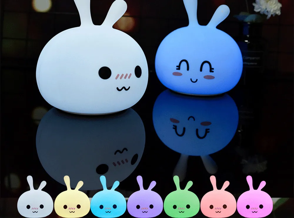 SuperNight Cartoon Rabbit LED Night Light Cute Bunny Colorful Silicone USB Children Kids Baby Bedroom Bedside Table Lamp Gift (16)