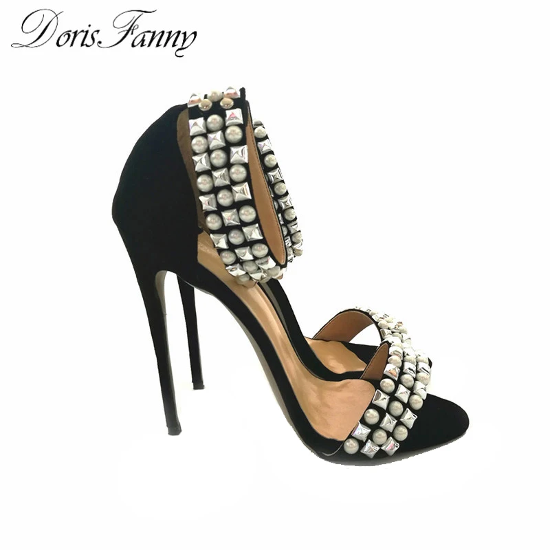 DorisFanny sandalia feminina; женские замшевые туфли-лодочки с открытым ...