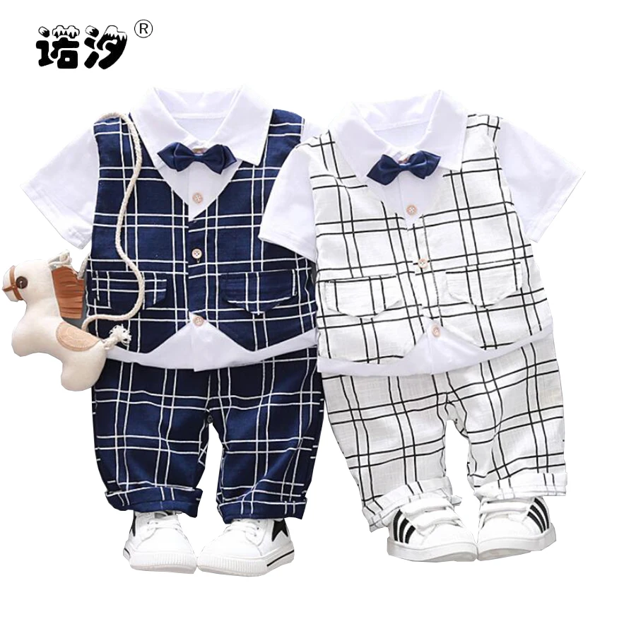 

Baby clothes boys Summer cotton short sleeve T Shirt+pants infant plaid suit boys Clothes Set Kids 1-4Y Suit toddler outwear