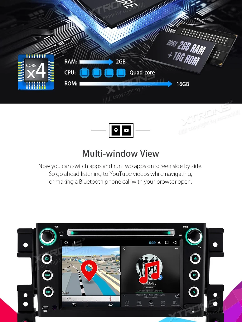 Best 7" Quad-Core Android 7.1 Nougat OS Car DVD for Suzuki Grand Vitara 2005-2013 with 2GB RAM 16GB ROM & Multi-Window View Support 4
