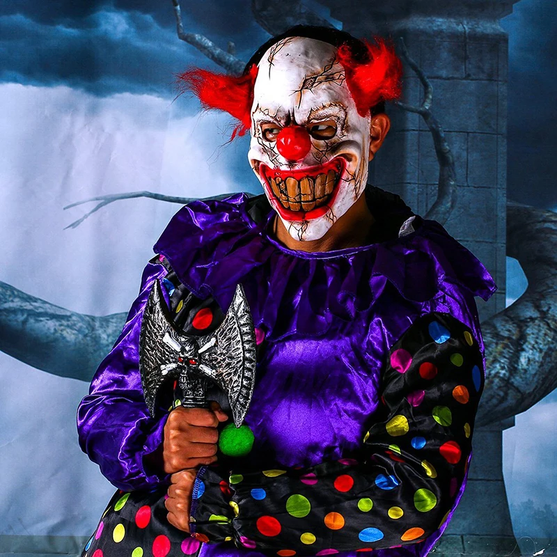 Хэллоуин Латексная маска клоуна с волосами для взрослых ужас Хэллоуин костюм вечерние реквизит маски