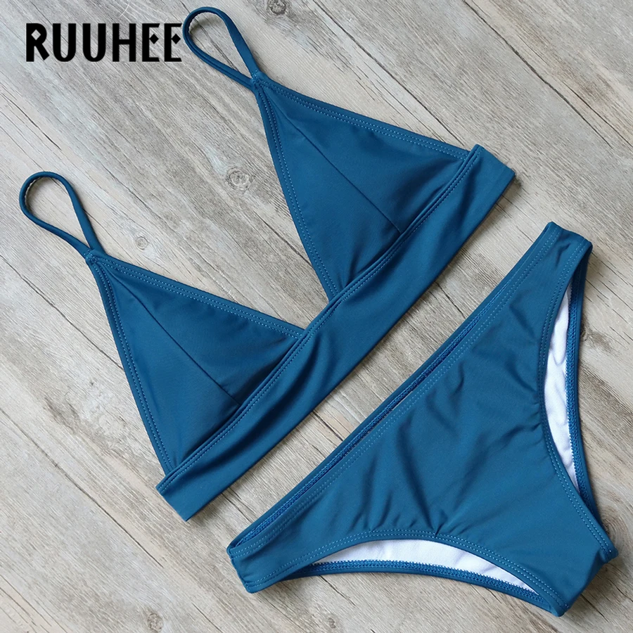 

RUUHEE Bikini Swimsuit Women Swimwear 2018 Bikini Set Push Up Bathing Suit Pure Color Female Beachwear With Pad Swimming Suit