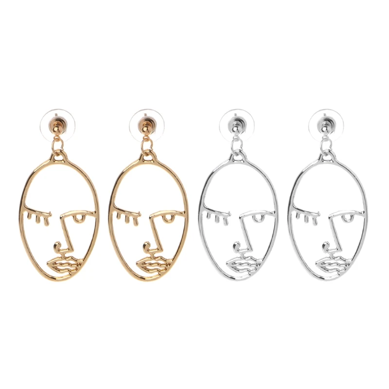 

1 Pair Gold/Silver Geometric Moon Face Body Statement Dangle Earrings For Women