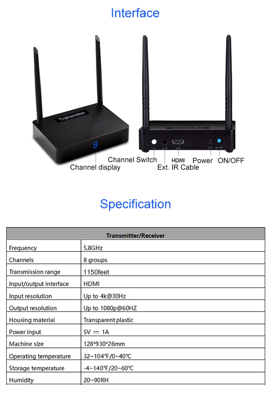 Measy HD585 5,8 ГГц 350 м/1150 футов HDMI беспроводной AV видео аудио передатчик приемник адаптер для ПК ТВ коробка DVD проектор