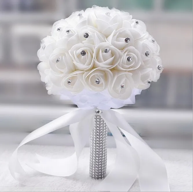 2018 красивые Белый Кот Люкс для невесты цветок Букеты Свадебные искусственный цветок розовый букет кристалл свадебные букеты WP004