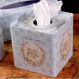 

Free Shipping! Vintage Metal Ficial Paper Case Napkin Holder Tissue Box Noble Style Fresh Light Blue Color Square Shape T1248