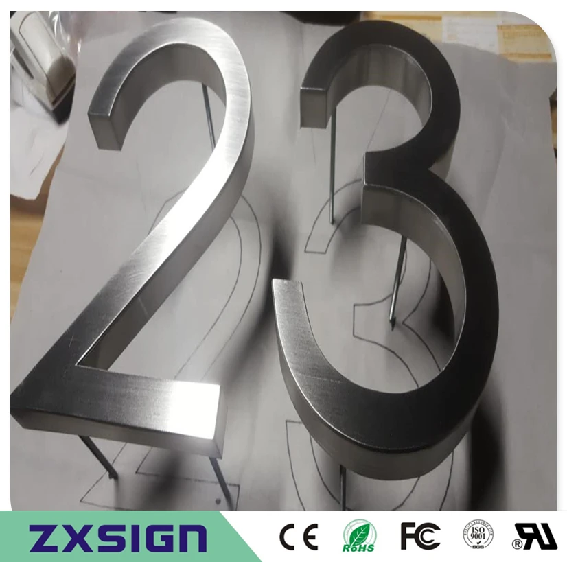 Factory Outlet Outdoor 304# mirror polished brushed stainless steel house number sign for 10cm(=4 inches) high