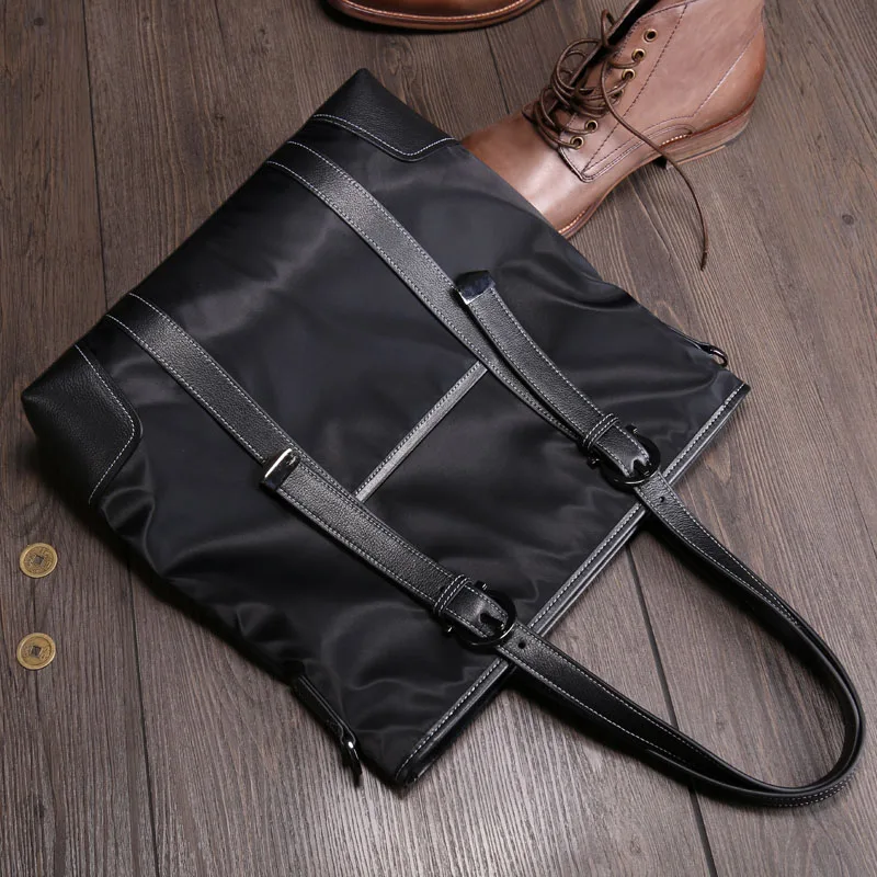 XuanWei мягкий и светильник большой емкости мужской портфель водонепроницаемый нейлон с натуральной кожи сумки и сумки через плечо(XW6556 - Цвет: black