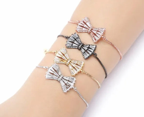 

gold silver Chain micro pave cz Zircon Cubic Zirconia bracelet rope adjusted Macrame saaer23 Bow Bangle Jewelry Women