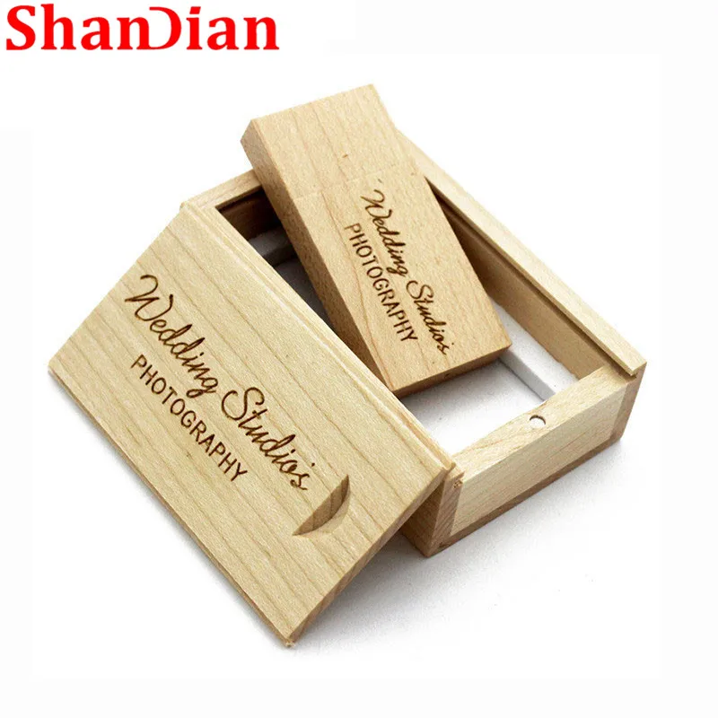 SHANDIAN(более 10 шт. бесплатный логотип) деревянный USB флэш-накопитель+ коробка Флешка 16 ГБ 32 ГБ 64 ГБ Пользовательский логотип для фотографии свадебный подарок