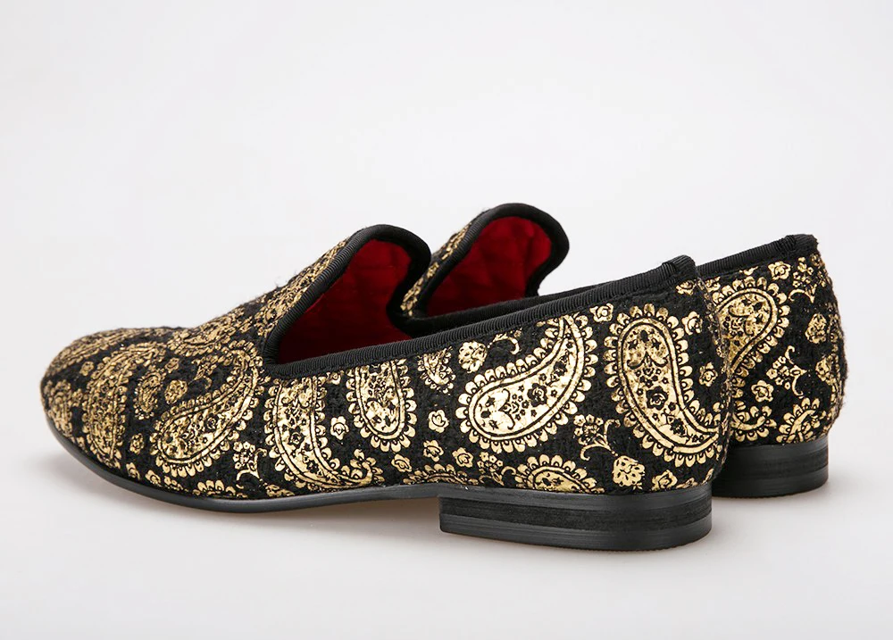 Мужские бархатные туфли с золотым принтом «кешью»; вечерние и свадебные лоферы в британском стиле; Мужские модельные туфли