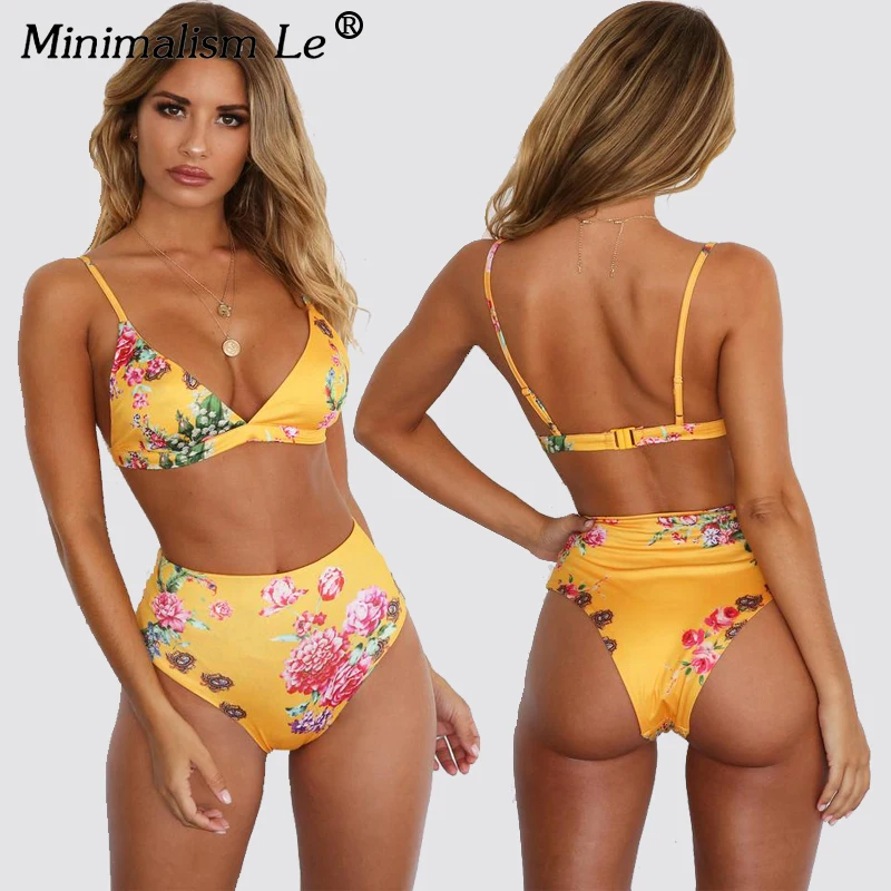

Minimalism Le Leopard Swimsuit Print Swimwear Halter Bikinis High Waist Bikini Set 2019 Sexy Women Beach Wear Female Biquini
