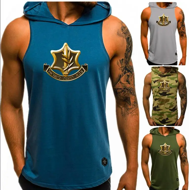 IDF Israel Defense Forces Printing Men Fitness Hoodies Tank Tops Sleeveless Tee Shirt Male Workout Hooded Vest Singlet Tracksuit | Мужская