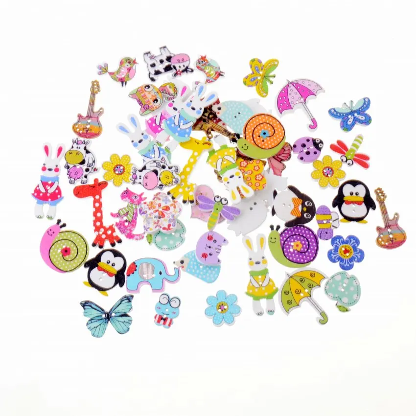 

Free shipping 50pcs Random Mixed Decorative Buttons Lovely Buttons 2 Holes Mixed Sewing Wooden Buttons Flatblck Scrapbooking