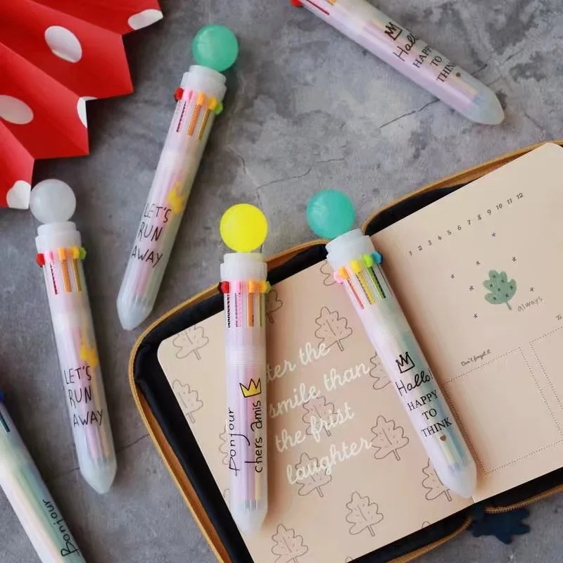 

24 pcs/Lot 10 refill Multi color pens Candy ball 0.5mm ballpoint pen Book marker Stationery Office school supplies Canetas A6976