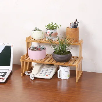 

A1 Bamboo shelf rack flower stand simple modern office storage potted shelf kitchen bathroom desktop storage rack wx8201038