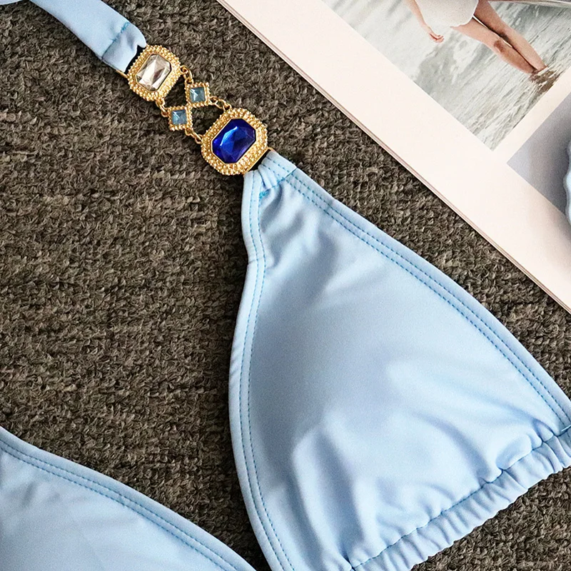 2019 Rhinestone Swimsuit Women Bikinis Crystal Diamond Bikini Set Metal Chain Swimwear female Luxury Aristocratic Swimming Suit