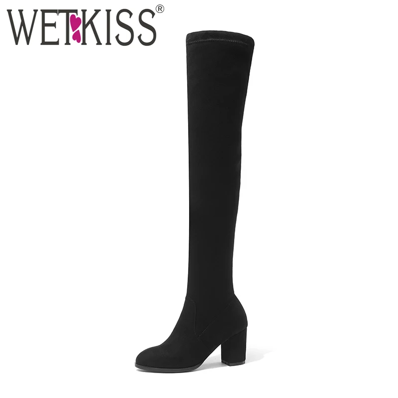 WETKISS/2018 женские пикантные Стрейчевые высокие сапоги до бедра женская обувь на